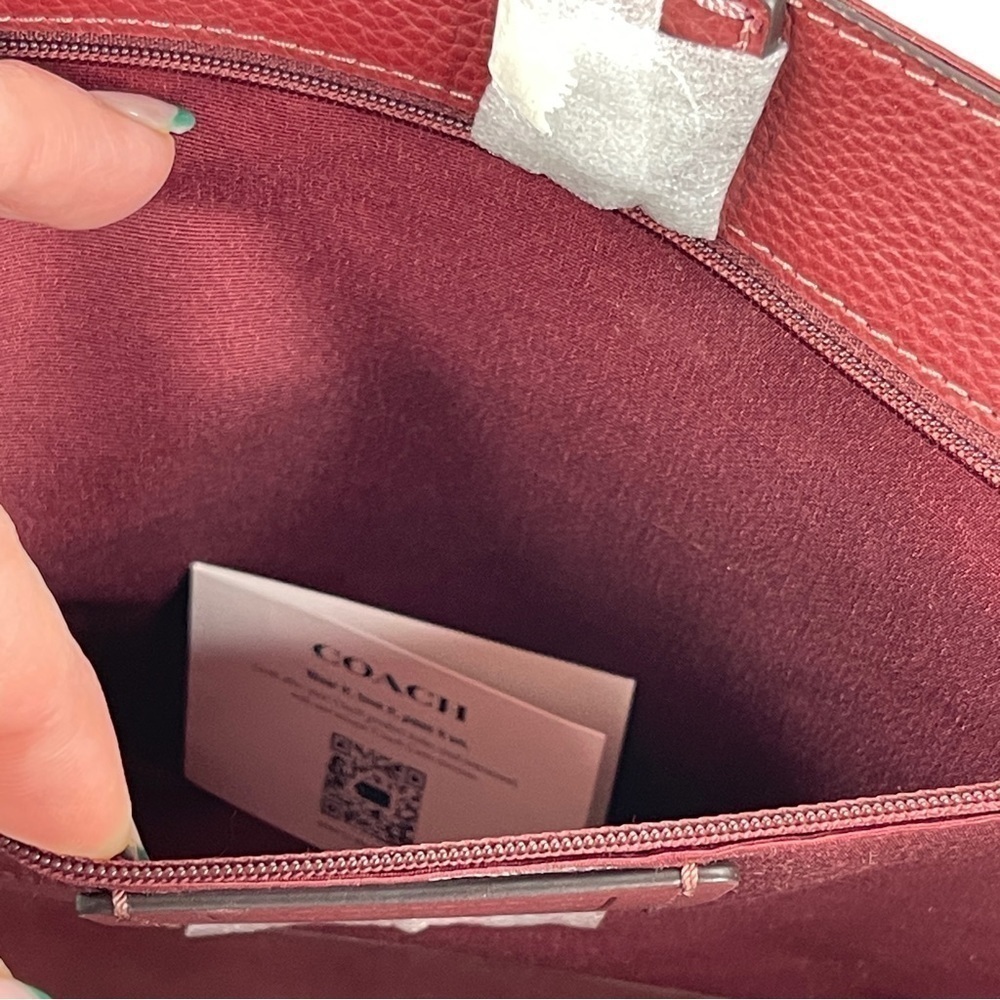 Coach Cameron Tote Embossed Pebbled Leather Wine Silver - Picture 9 of 17